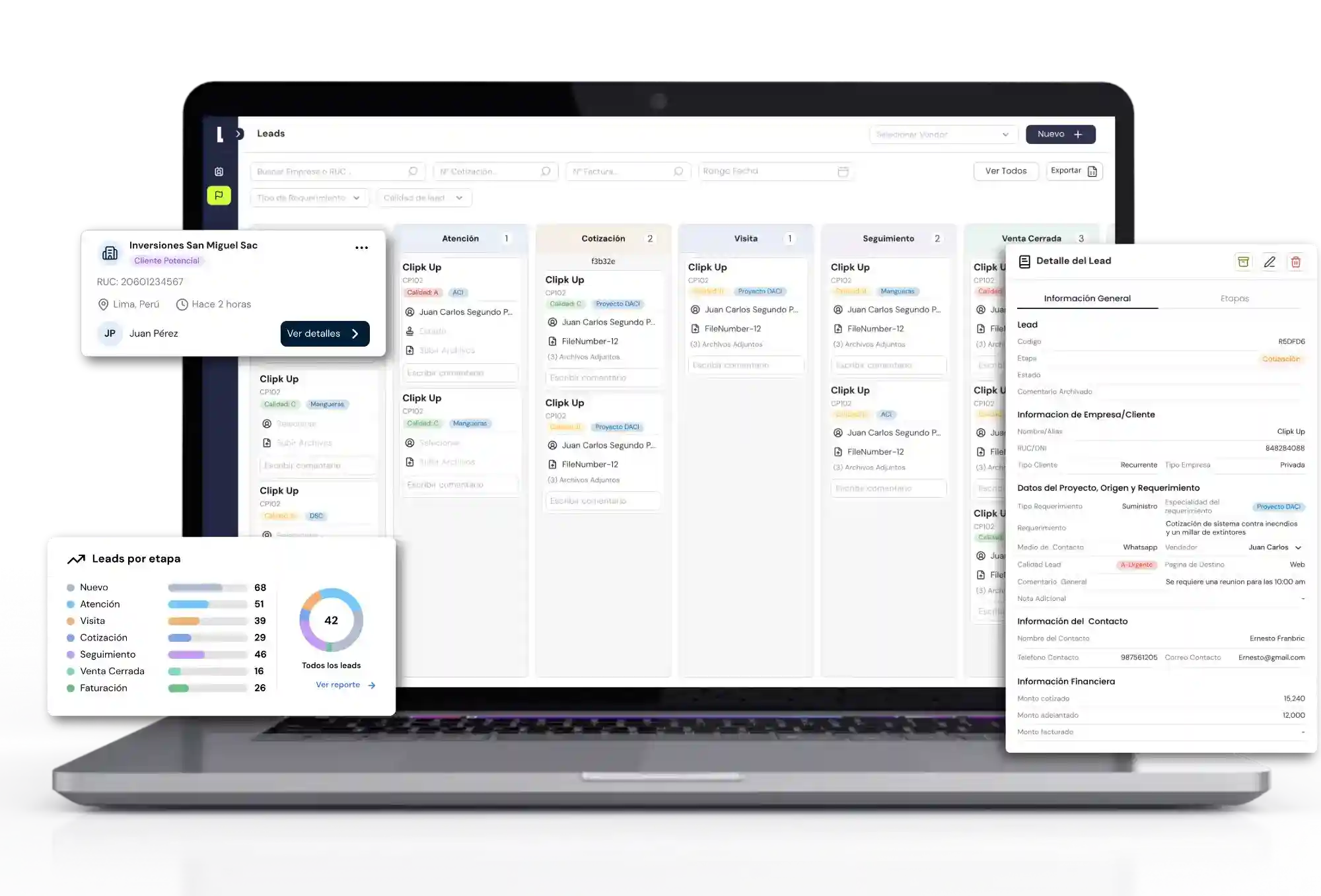 Pantalla de gestión de leads